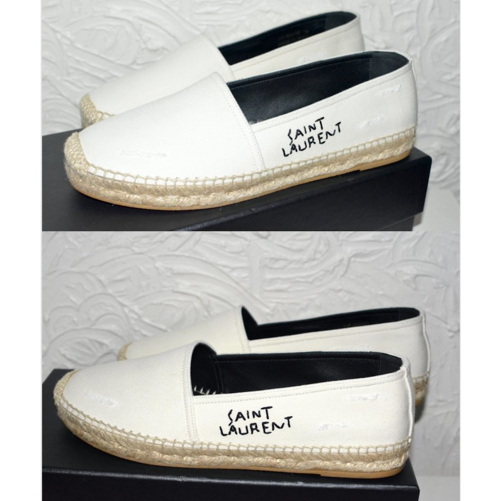 SAINT LAURENT Logo Embroidered Espadrille Flats